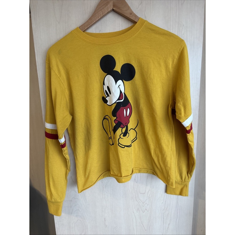 Disney Mickey Mouse Shirt Wmns Med Jersey Top Yellow Red Stripe Long Sleeve #28